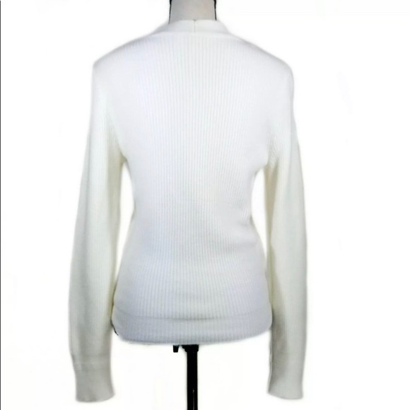 Anthropologie Moth Cream Ribbed Tie Front Sweater - Picture 4 of 7